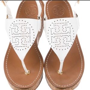 Vintage Gently worn Tory Burch Cork Wedge Slingback Sandals | Color: White